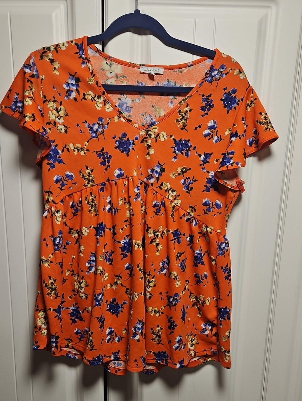white birch Orange Floral V-Neck Babydoll Tunic